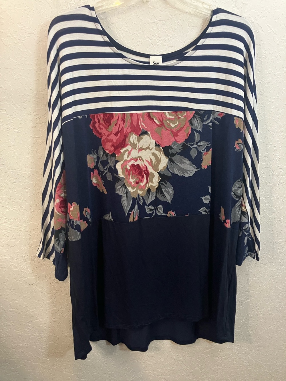 🆕 Sew In Love Navy Striped & Floral Tunic with Pink Roses